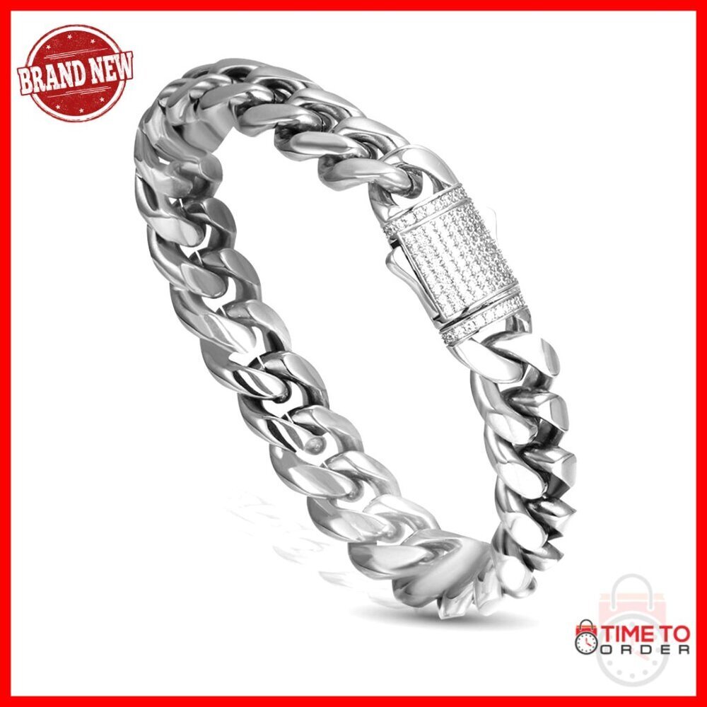 12mm Miami Cuban Link Bracelet 14K Gold Plated Stainless Steel Hip Hop Jewelry